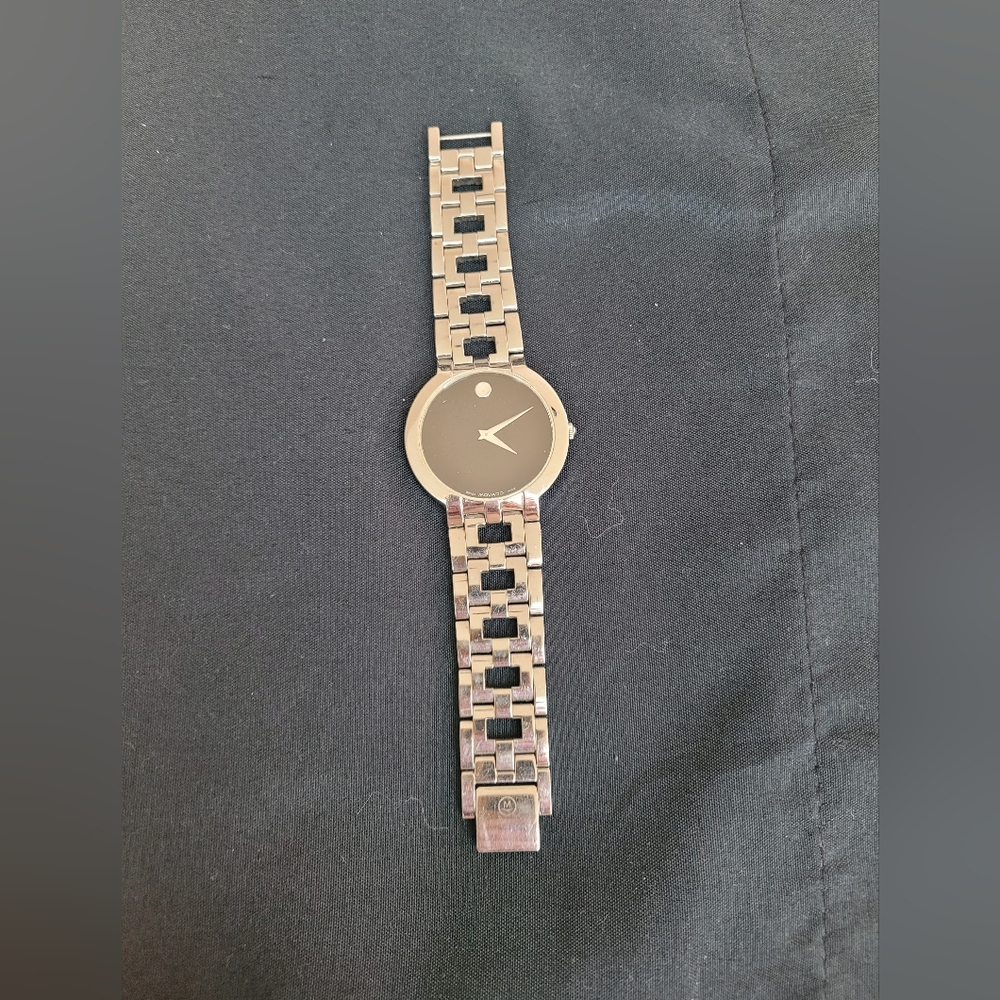 Movado Silver and Black Unisex Watch
